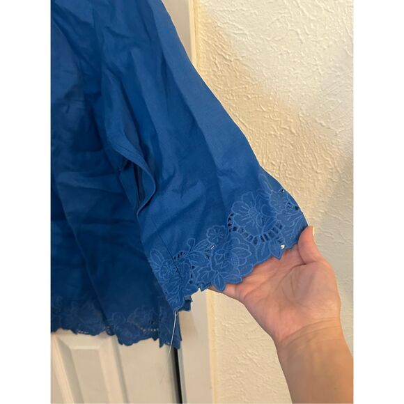 Jones New York 100 % Linen Embroidered Floral Button Down Shirt Blue 3X Plus - Picture 2 of 9